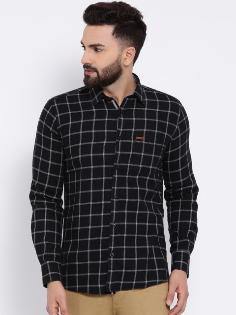Crimsoune Club Men Black Slim Fit Checked Casual Shirt