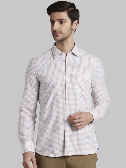 Parx Men Orange Slim Fit Checked Casual Shirt
