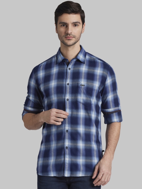 Parx Men Blue Slim Fit Checked Casual Shirt