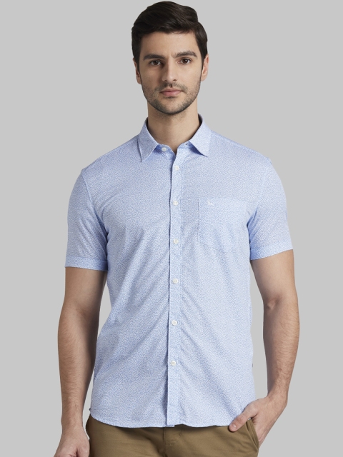 Parx Men Blue Slim Fit Printed Casual Shirt