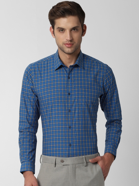 Peter England Men Blue Slim Fit Checked Formal Shirt