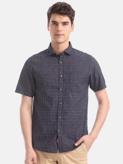 Ruggers Men Blue Regular Fit Checked Casual Shirt