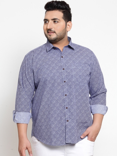 plusS Men Blue Regular Fit Printed Casual Shirt
