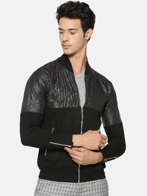 Campus Sutra Men Black Quilted Bomber Jacket