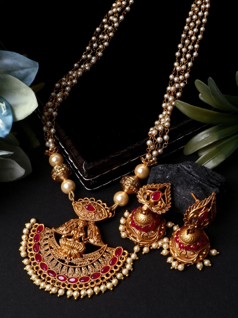 ANIKAS CREATION Women Gold-Plated & Maroon Antique Goddess Laxmi Temple Jewellery Set
ANIKAS CREATION Women Gold-Plated & Maroon Antique Goddess Laxmi Temple Jewellery Set