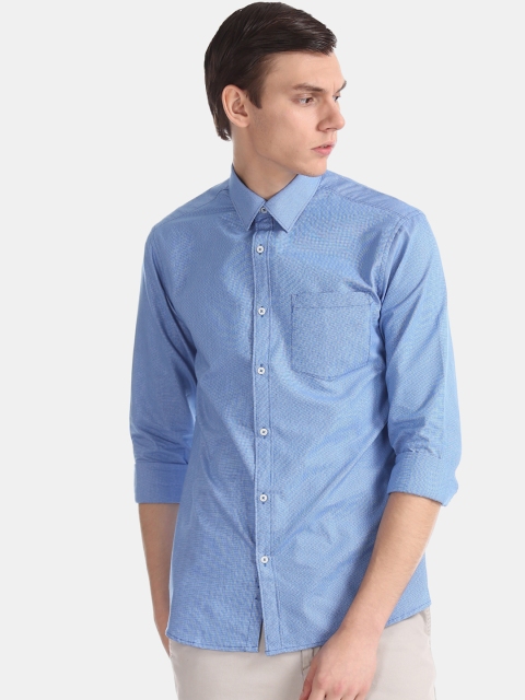Excalibur Men Blue Slim Fit Self Design Formal Shirt