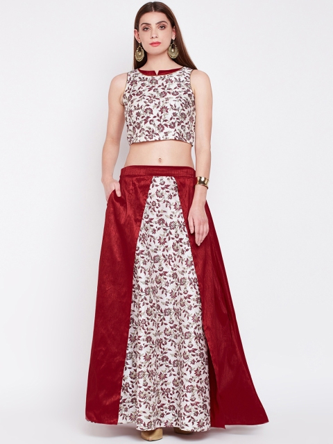 studio rasa Maroon Ready to Wear Handblock Printed Lehenga with Blouse