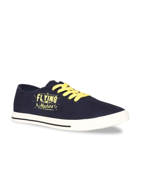 Flying Machine Men Navy Blue Printed Canvas Sneakers