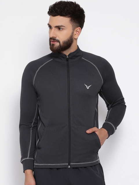 Invincible Men Charcoal Grey Solid Lightweight Jacket