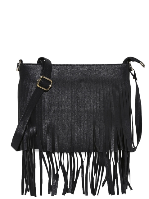 KLEIO Black Fringed Sling Bag