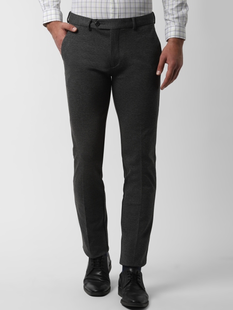 Peter England Men Black Slim Fit Self Design Formal Trousers
