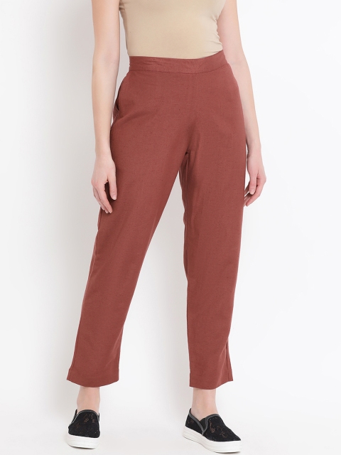 FABNEST Women Brown Regular Fit Solid Regular Trousers