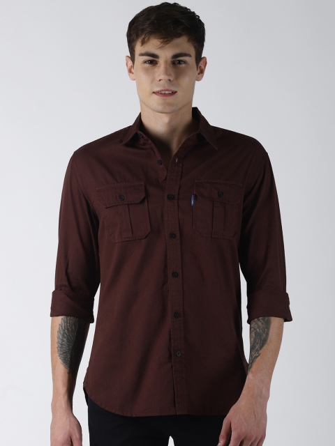 Blue Saint Men Maroon Slim Fit Solid Casual Shirt