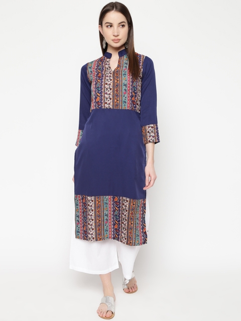 Napra Women Navy Blue Printed Straight Kurta