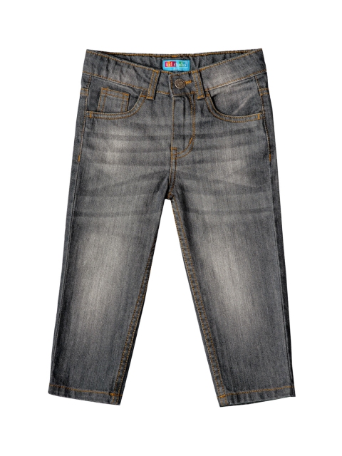 Kid Studio Boys Grey & Black Classic Straight Fit Mid-Rise Clean Look Jeans