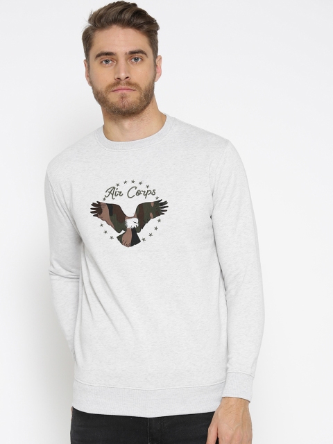 HARBORNBAY Men Grey Embroidered Pullover Sweatshirt