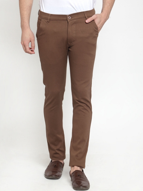 Rodamo Men Brown Slim Fit Solid Regular Trousers