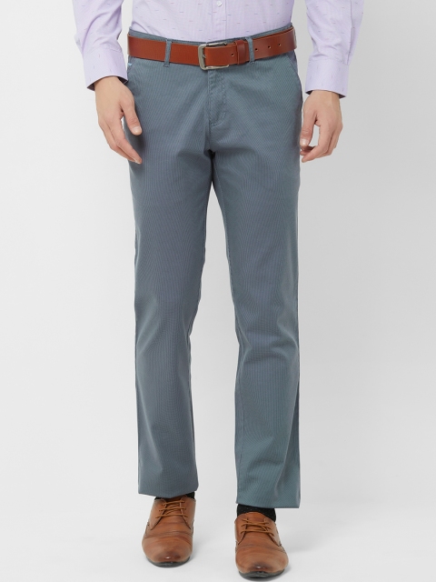 Solemio Men Grey Regular Fit Self Design Formal Trousers