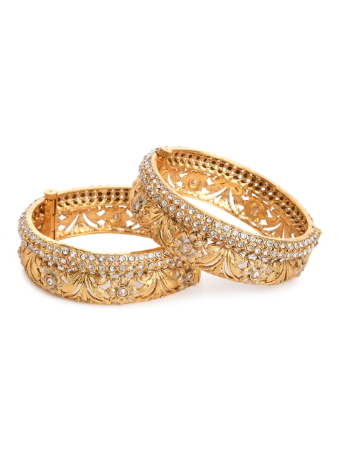 Bamboo Tree Jewels Set of 2 Gold-Toned & White Kundan Studded Bangles