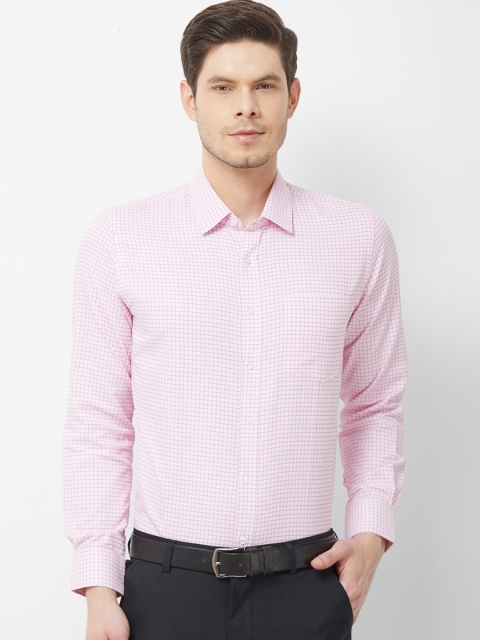 Solemio Men White & Pink Regular Fit Checked Formal Shirt