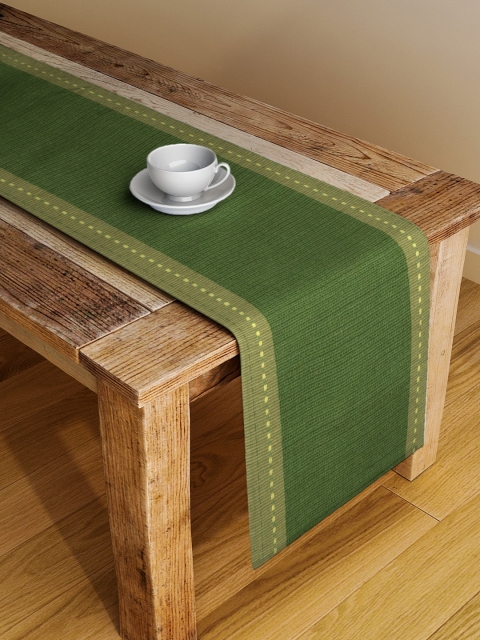 NEUDIS Olive Green Colourblocked Hand-Woven 6-Seater Table Runner