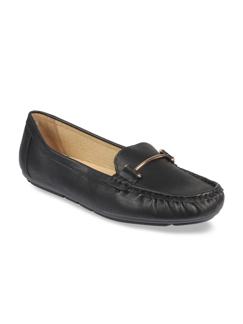 Flat n Heels Women Black Horsebit Loafers