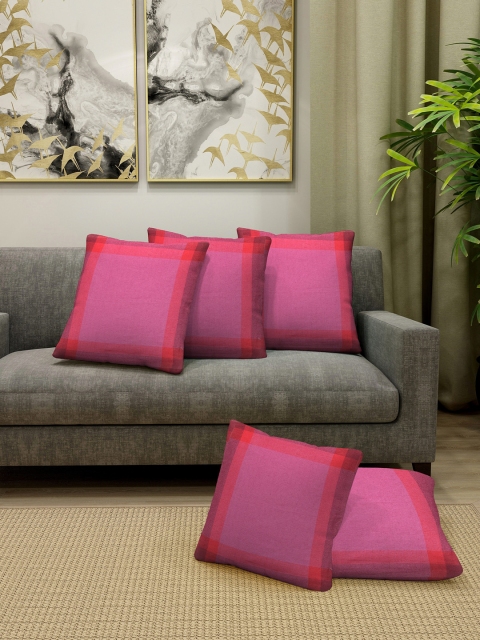 NEUDIS Purple Set of 5 Checked Square Cushion Covers