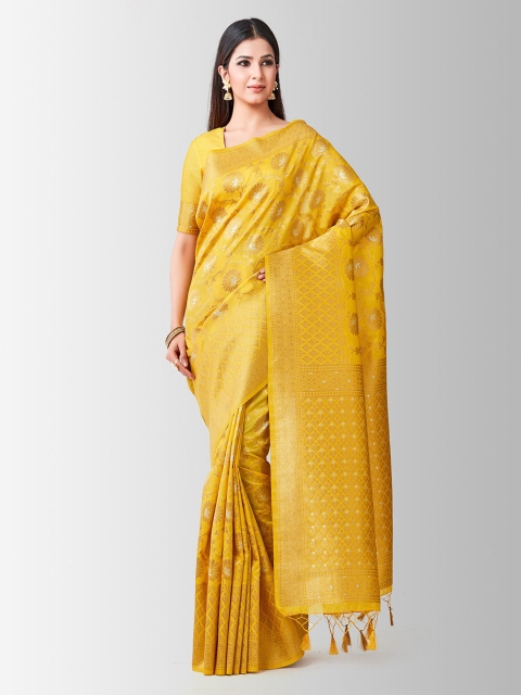 Mitera Mustard Yellow Art Silk Woven Design Kanjeevaram Saree