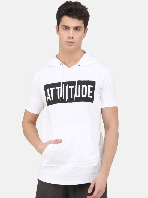 ATTIITUDE Men White Printed Hood Slim Fit T-shirt