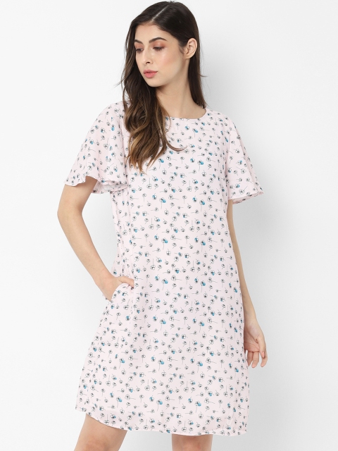 Allen Solly Woman Women Pink & Blue Printed A-Line Dress