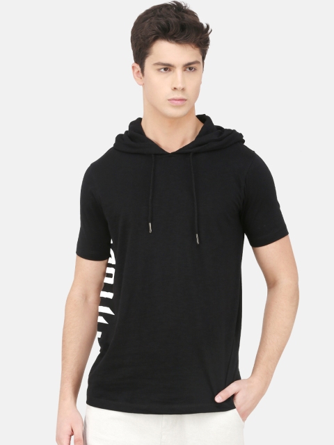 ATTIITUDE Men Black Solid Hood T-shirt with Printed Detail