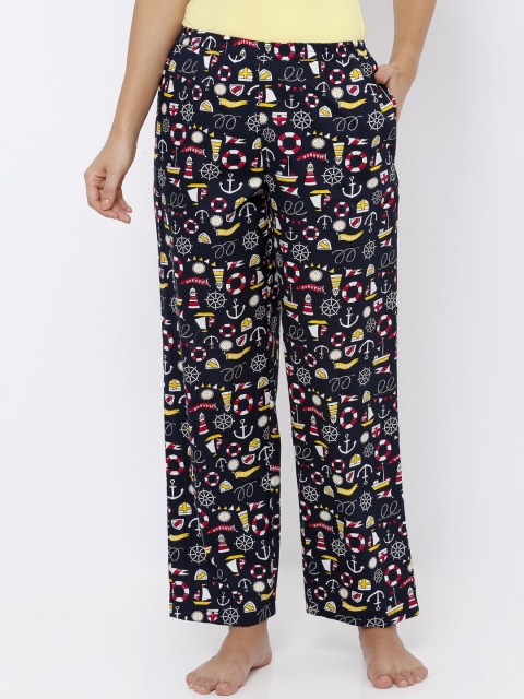 Heart 2 Heart Women Navy Blue & Red Printed Lounge Pants