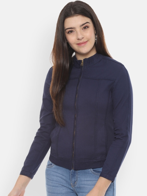 People Women Navy Blue Solid Tailored Jacket