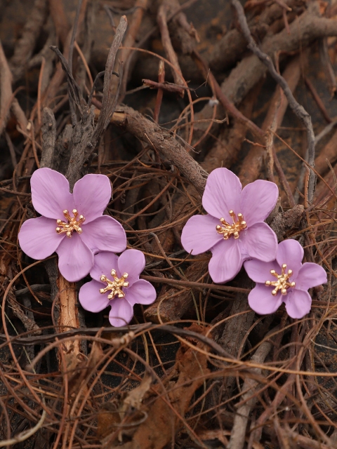 Crunchy Fashion Purple & Gold-Toned Floral Drop Earrings