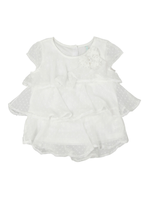 Pantaloons Junior Girls White Self Design Tiered Top