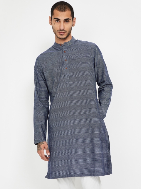 Melange by Lifestyle Men Navy Blue Striped Straight Kurta