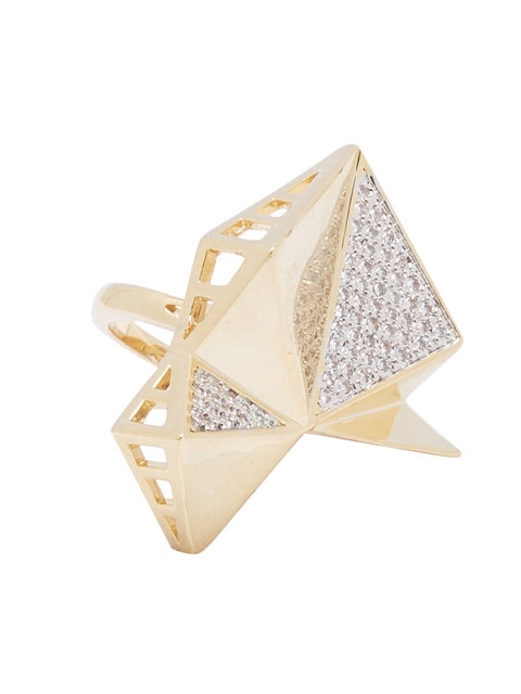 shaze Gold-Toned & White Stone-Studded Faceted Finger Ring