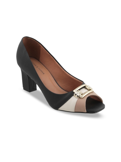 LEMON & PEPPER Women Black Solid Peep Toes