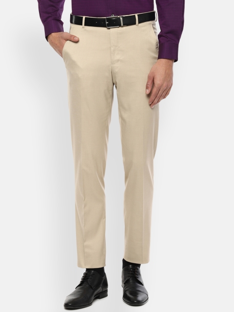 Van Heusen Men Beige Regular Fit Solid Formal Trousers