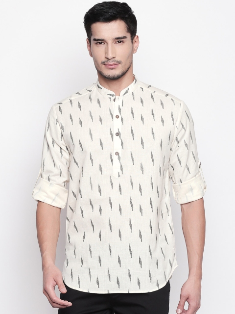 indus route by Pantaloons Men Off-White Woven Design Straight Kurta
