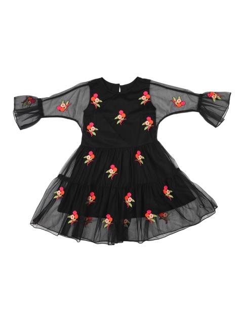 Allen Solly Junior Girls Black & Red Embroidered Fit and Flare Dress