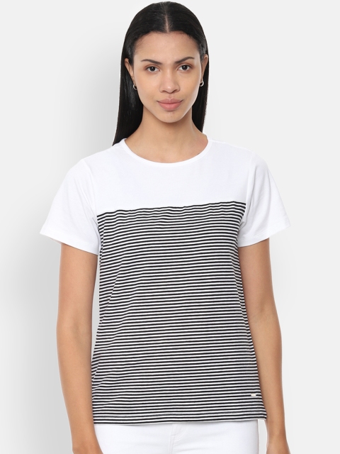 Van Heusen Woman White & Black Striped Round Neck T-shirt