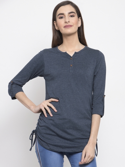 Kalt Women Navy Blue Solid Longline Top