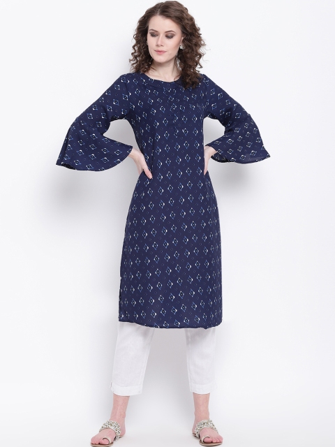 Napra Women Blue & White Bandhani Print Straight Kurta