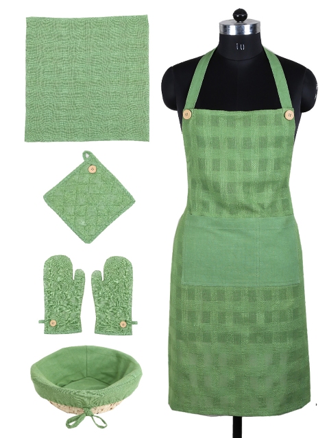 House This Set of 6 Green Self-Design Nelvayal Kitchen Linen Set