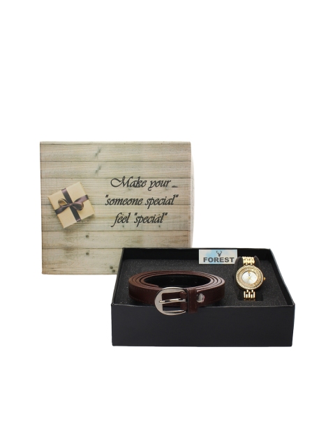 Hobforestessentials Women Watch & Belt Gift Set, Silver