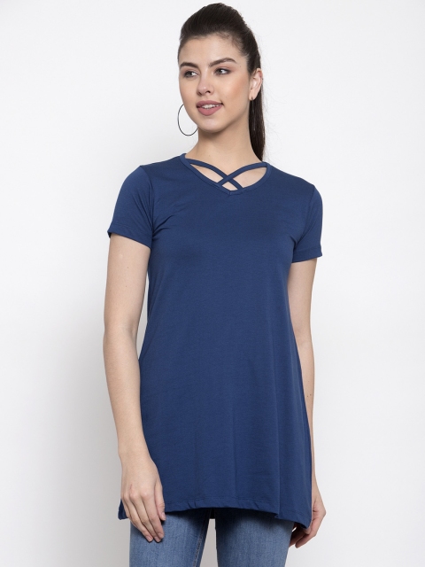 Kalt Women Blue Solid Tunic, Navy blue