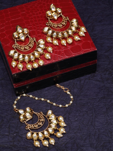 PANASH Gold-Plated Kundan Stone Studded Handcrafted Jewellery Set