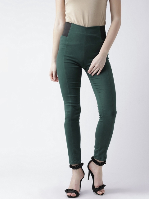 KASSUALLY Women Green Skinny Fit High Rise Solid Treggings