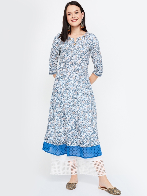 Melange by Lifestyle Women Off-White & Blue Printed A-Line Kurta